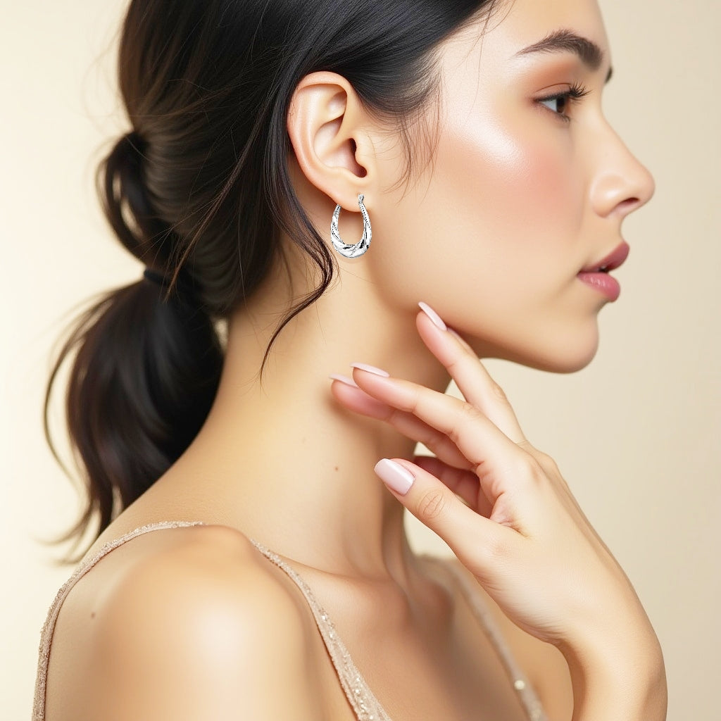 925 STERLING SILVER 25.0 MM. BACK TO BACK WAVER CREOLE HOOP EARRINGS