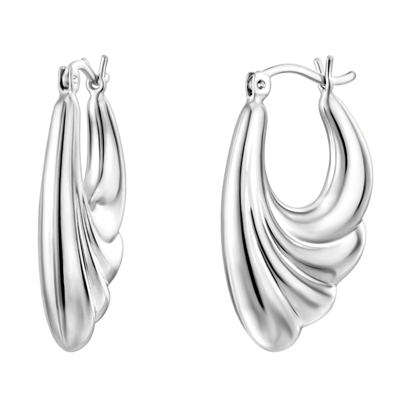 925 STERLING SILVER BACK TO BACK PLEATED STYLE HOOP EARRINGS