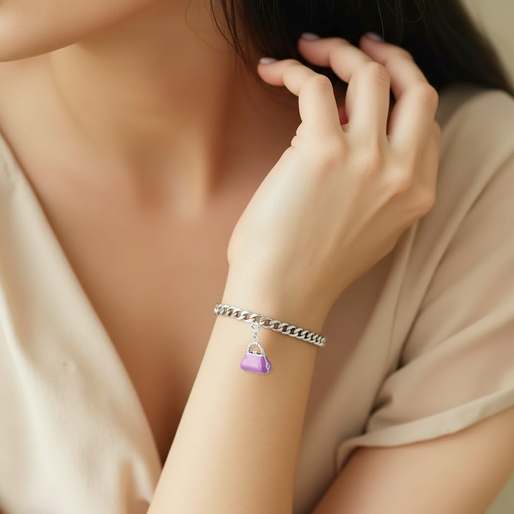 925 STERLING SILVER LITTLE PURSE HANDBAG ENAMEL CHARM