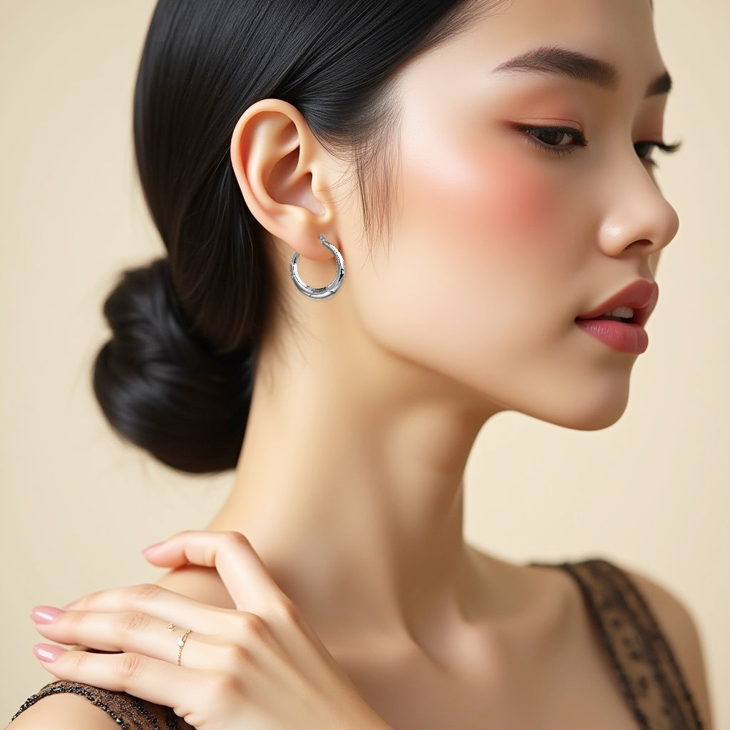 925 STERLING SILVER 25.0 MM. BACK TO BACK CREOLE HOOP EARRINGS