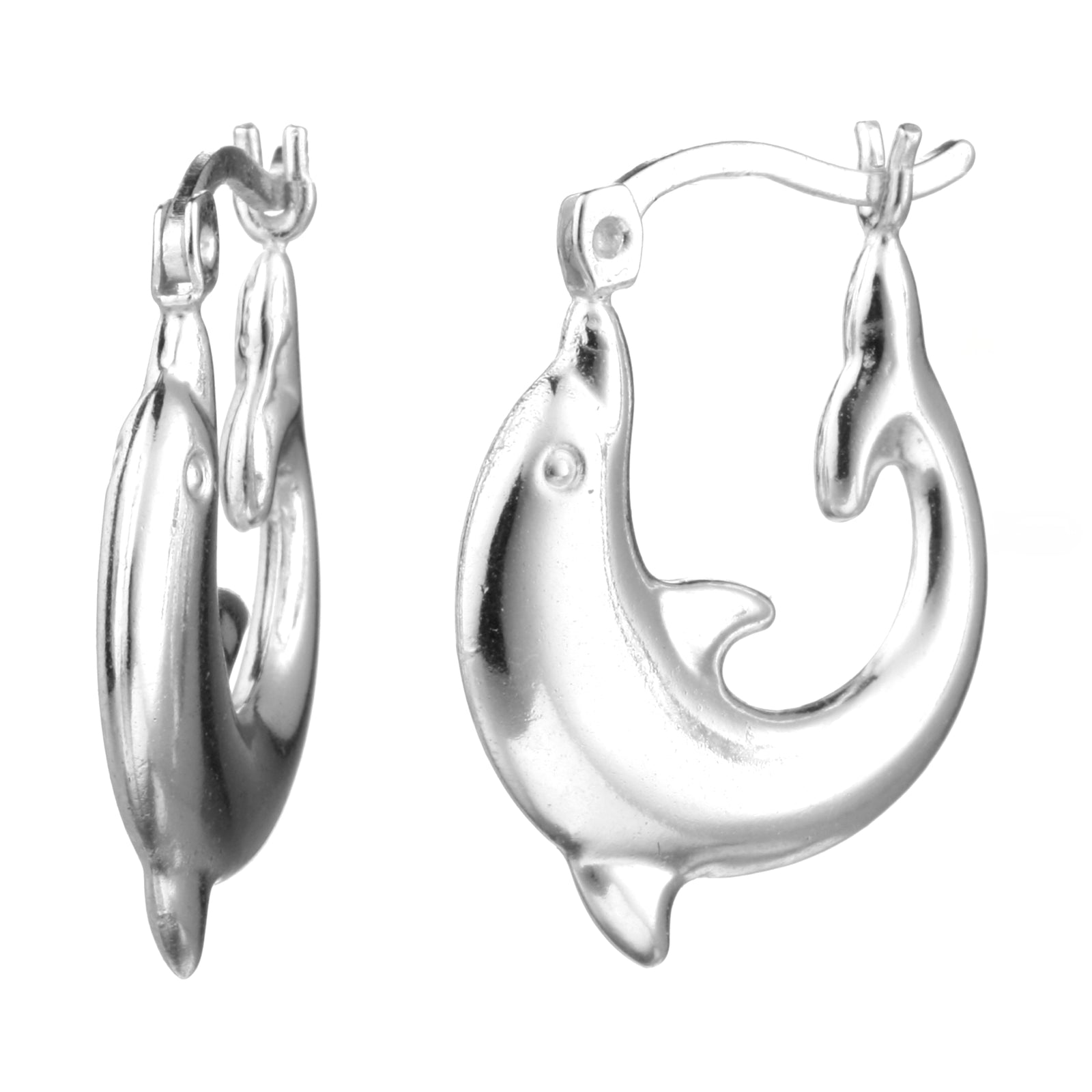 925 STERLING SILVER 20.0 MM. BACK TO BACK DOLPHIN CREOLE HOOP EARRINGS
