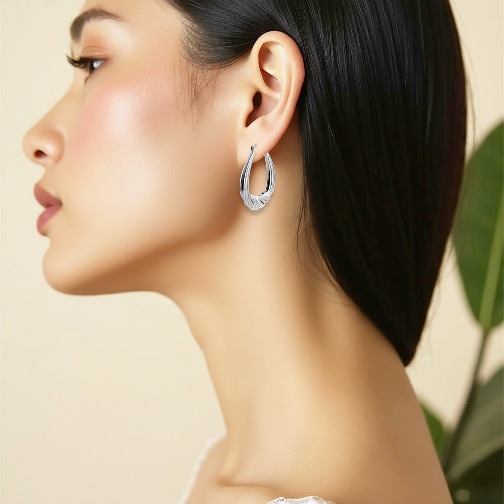 925 STERLING SILVER BACK TO BACK CLASSIC CAVIAR HOOP EARRINGS