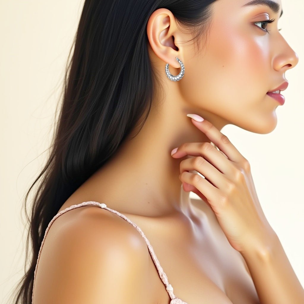 925 STERLING SILVER BACK TO BACK WAVED ALL ROUND SHAPE HOOP EARRINGS