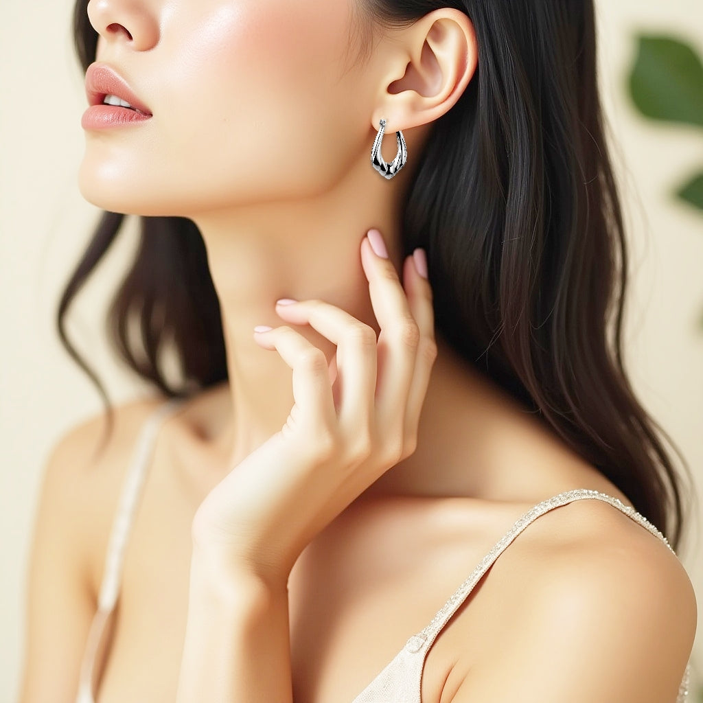 925 STERLING SILVER BACK TO BACK CLASSIC WAVY PATTERN HOOP EARRINGS