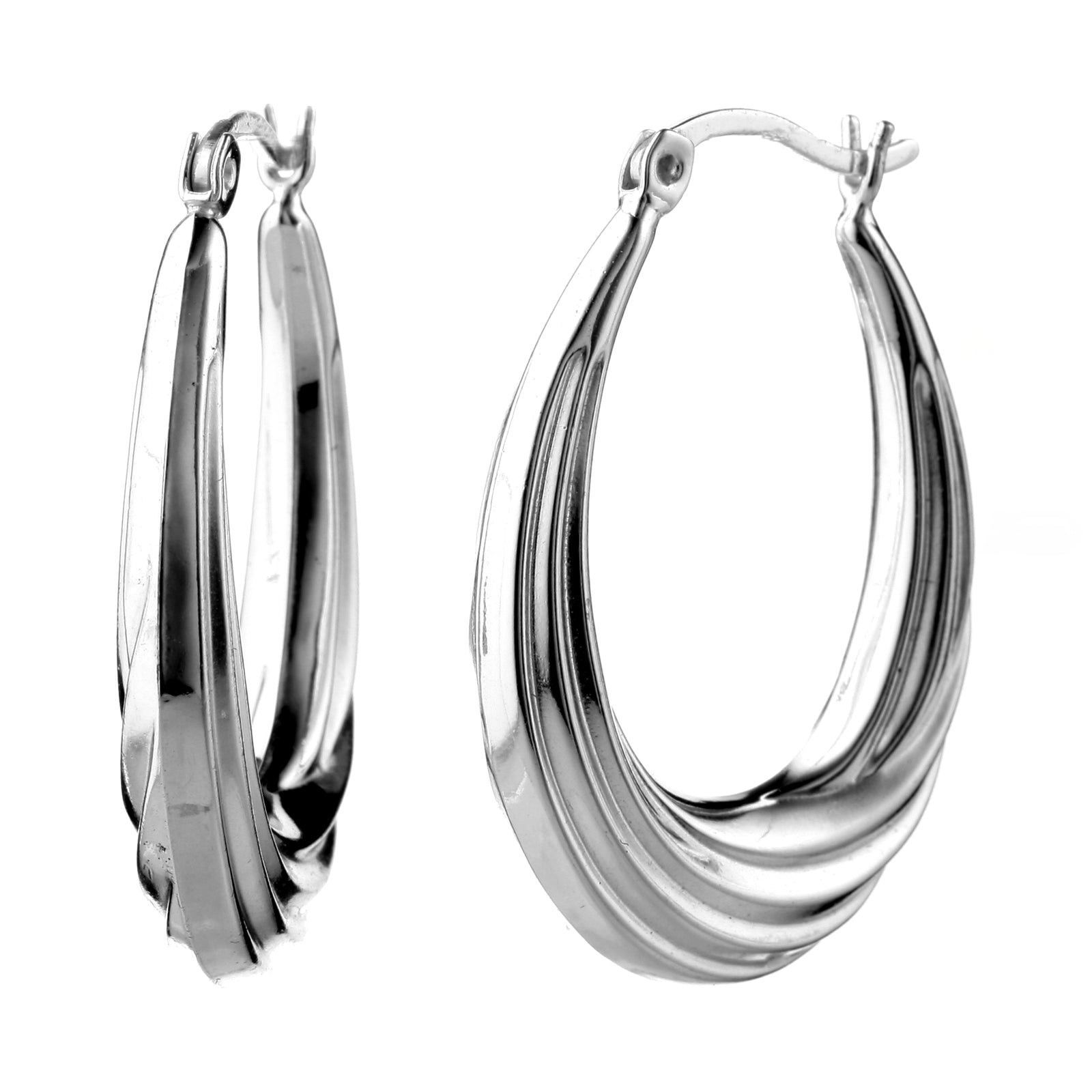 925 STERLING SILVER BACK TO BACK WAVER U SHAPE HOOP EARRINGS