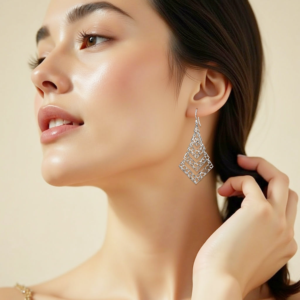 925 STERLING SILVER V SHAPE CHANDELIER EARRINGS