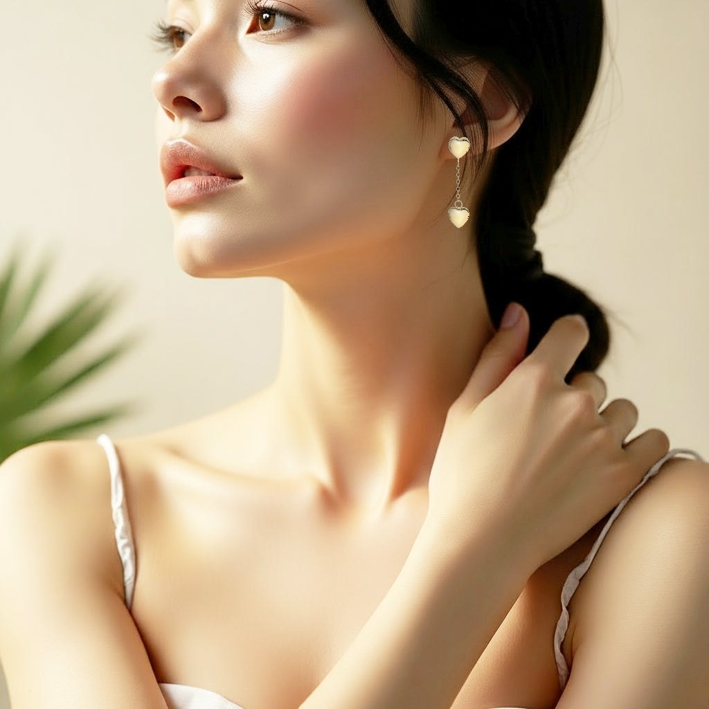 925 STERLING SILVER LIGHT WEIGHT DANGLE HEART EARRINGS