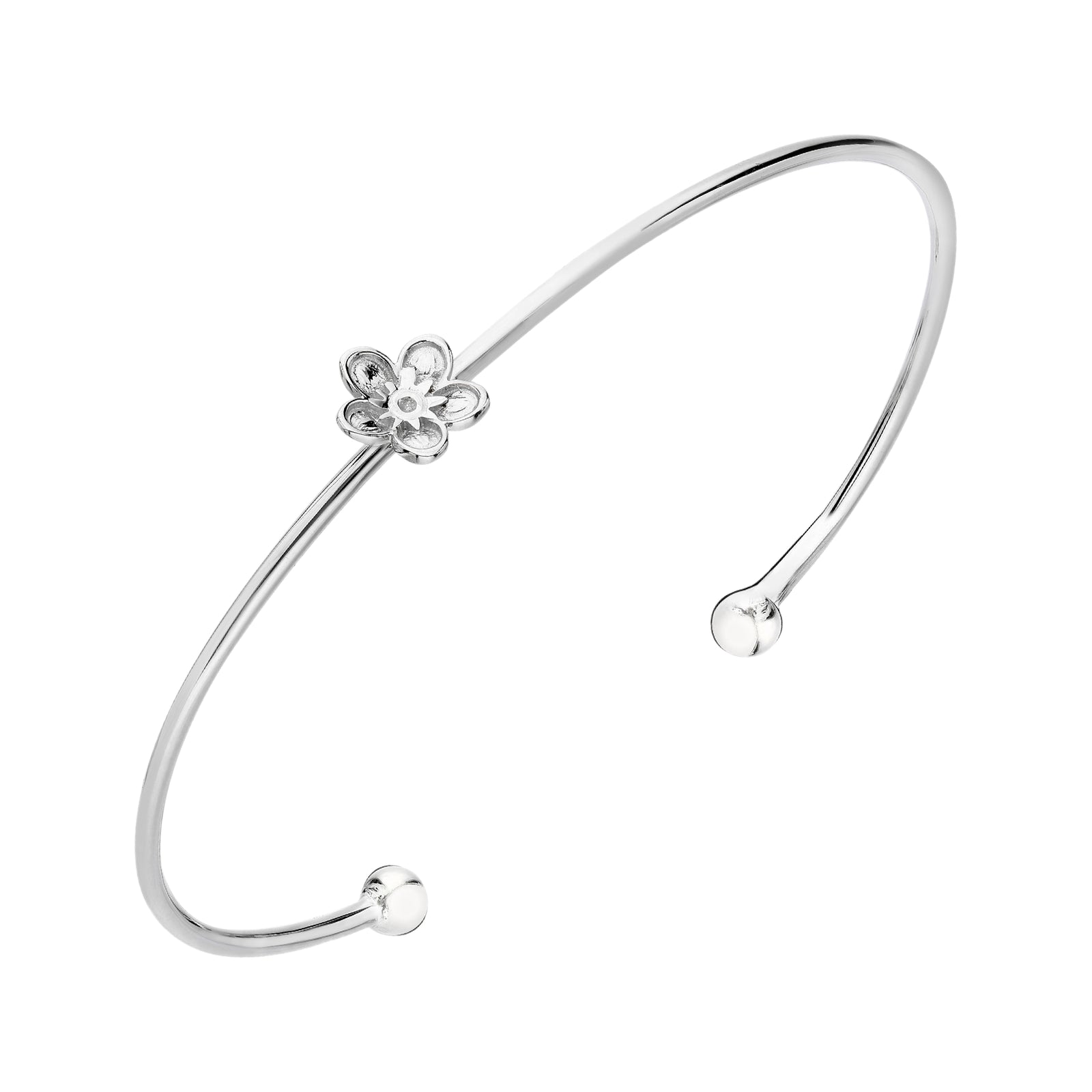925 STERLING SILVER FLOWER CUFF BANGLE