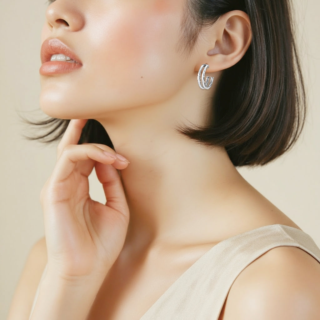 925 STERLING SILVER 15.0 MM. PARALELL LINES EARRINGS WITH POST