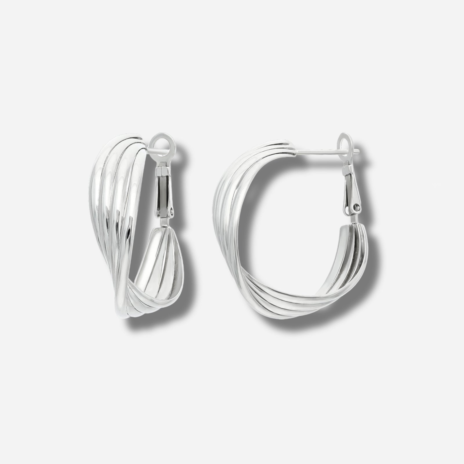 925 STERLING SILVER 30.0 MM. TWISTED TRIPLE HOOP EARRINGS WITH OMEGA LOCK
