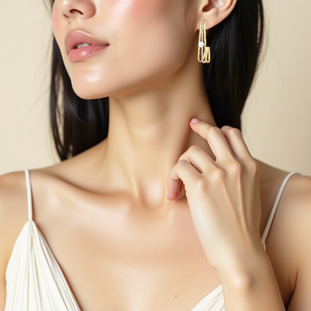 925 STERING SILVER J-HOOP EARRINGS WITH FRESHWATER PEARL