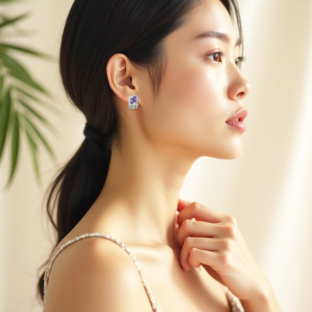 925 STERLING SILVER BLOSSOM CUSHION STUD EARRINGS