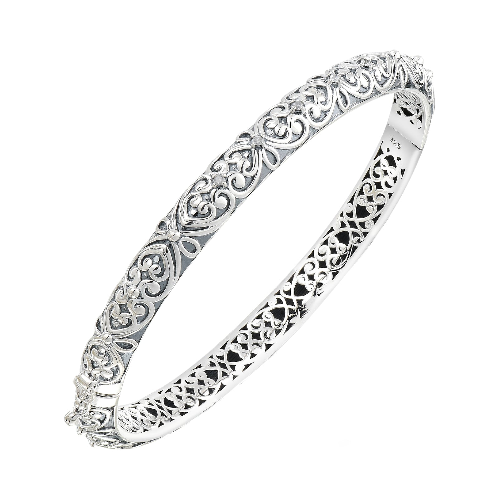 925 STERLING SILVER BALI HINGE BANGLE WITH DIAMOND