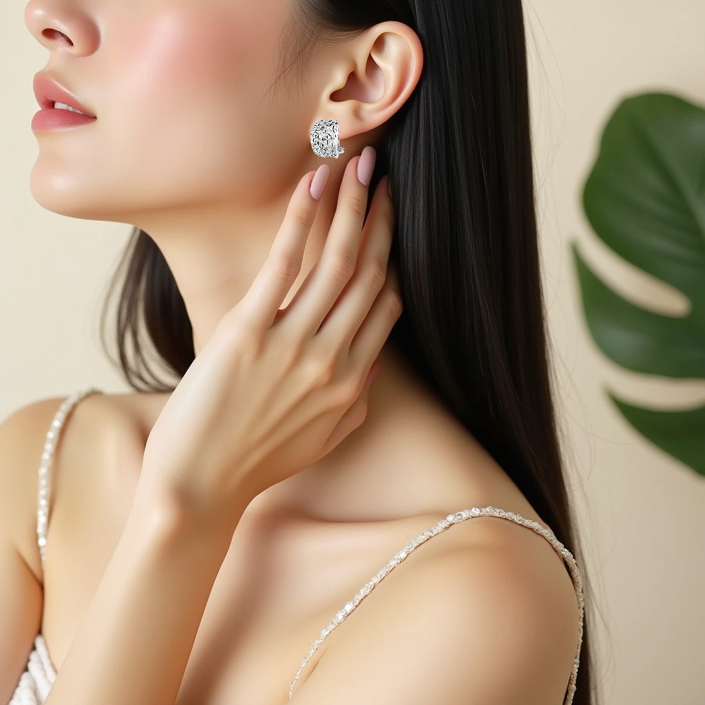 925 STERLING SILVER HALF HUGGIE HOOP EARRINGS