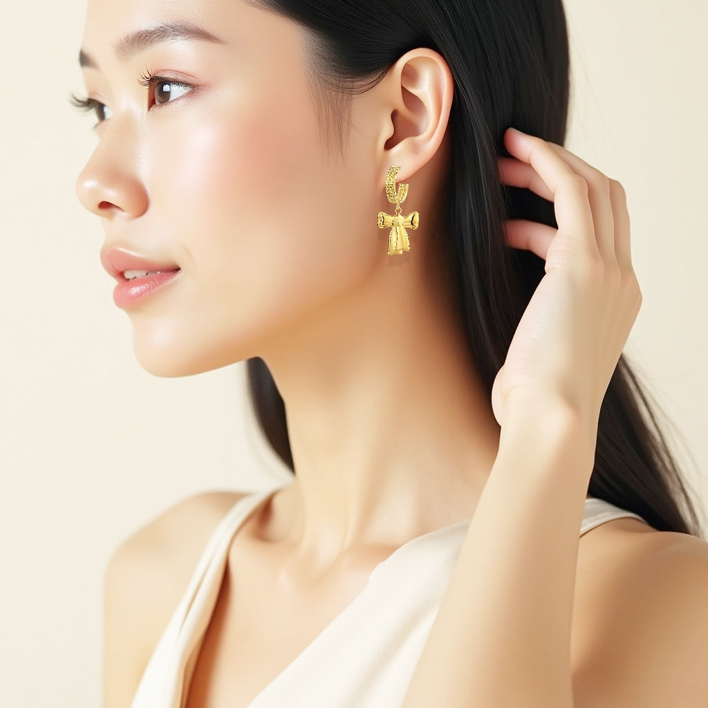 925 STERLING SILVER STAMPED RIBBON HOOP EARRINGS