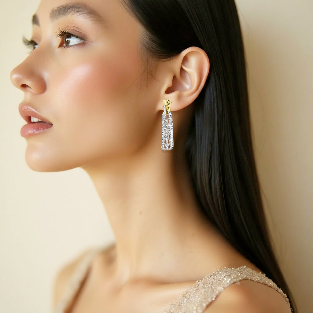 925 STERLING SILVER OPEN WORK EARRINGS WITH CUBIC ZIRCONIA