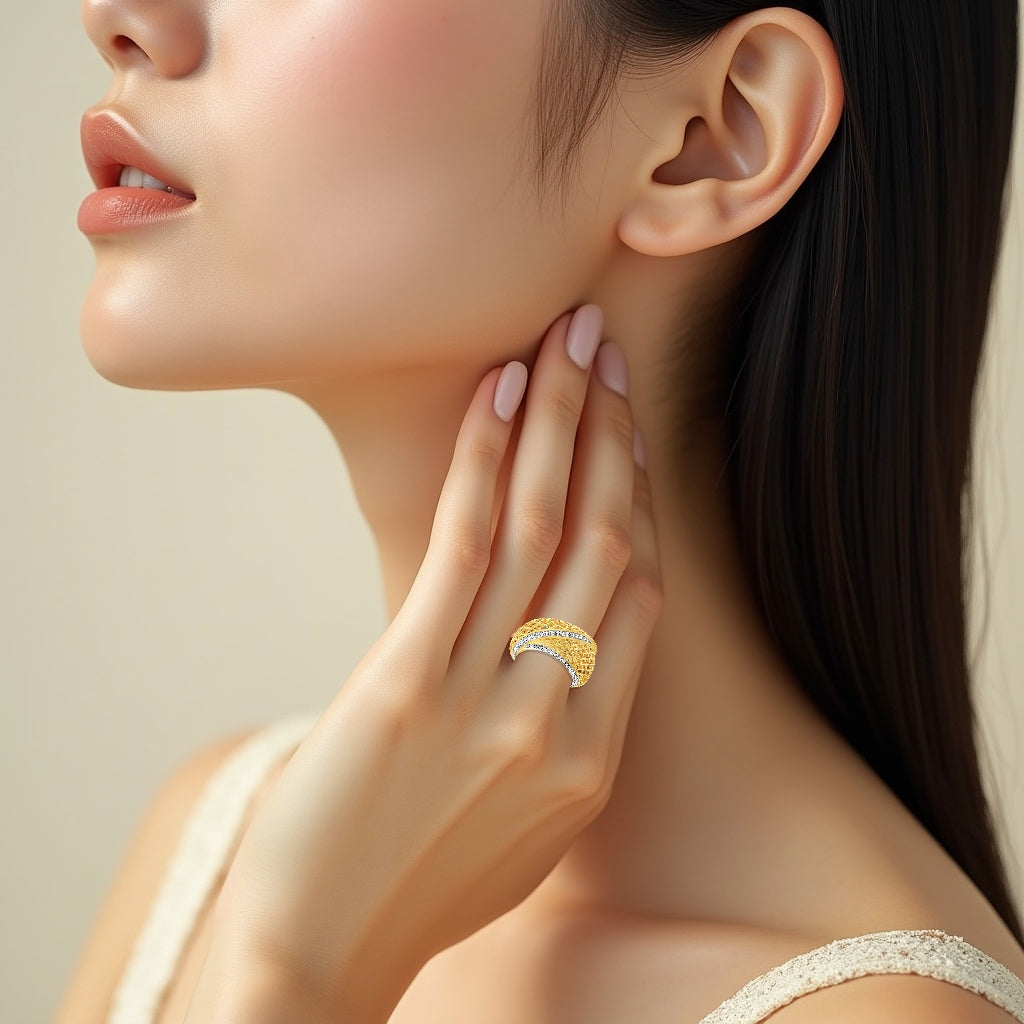 14K LE MESH RING WITH GEMSTONE