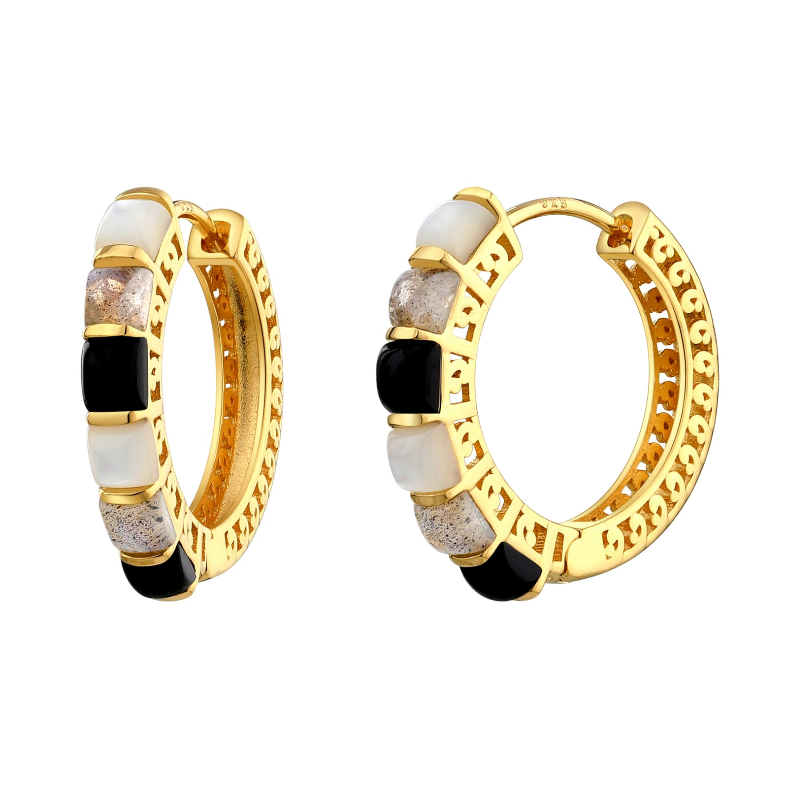 925 STERLING SILVER MULTI STONE HUGGIE EARRINGS