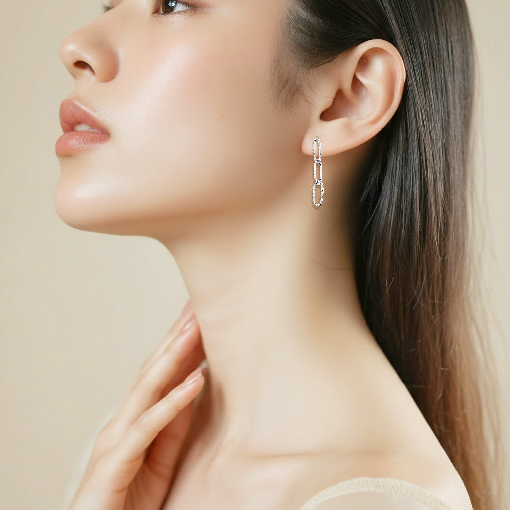 925 STERLING SILVER 3-HOOP DANGLED EARRINGS