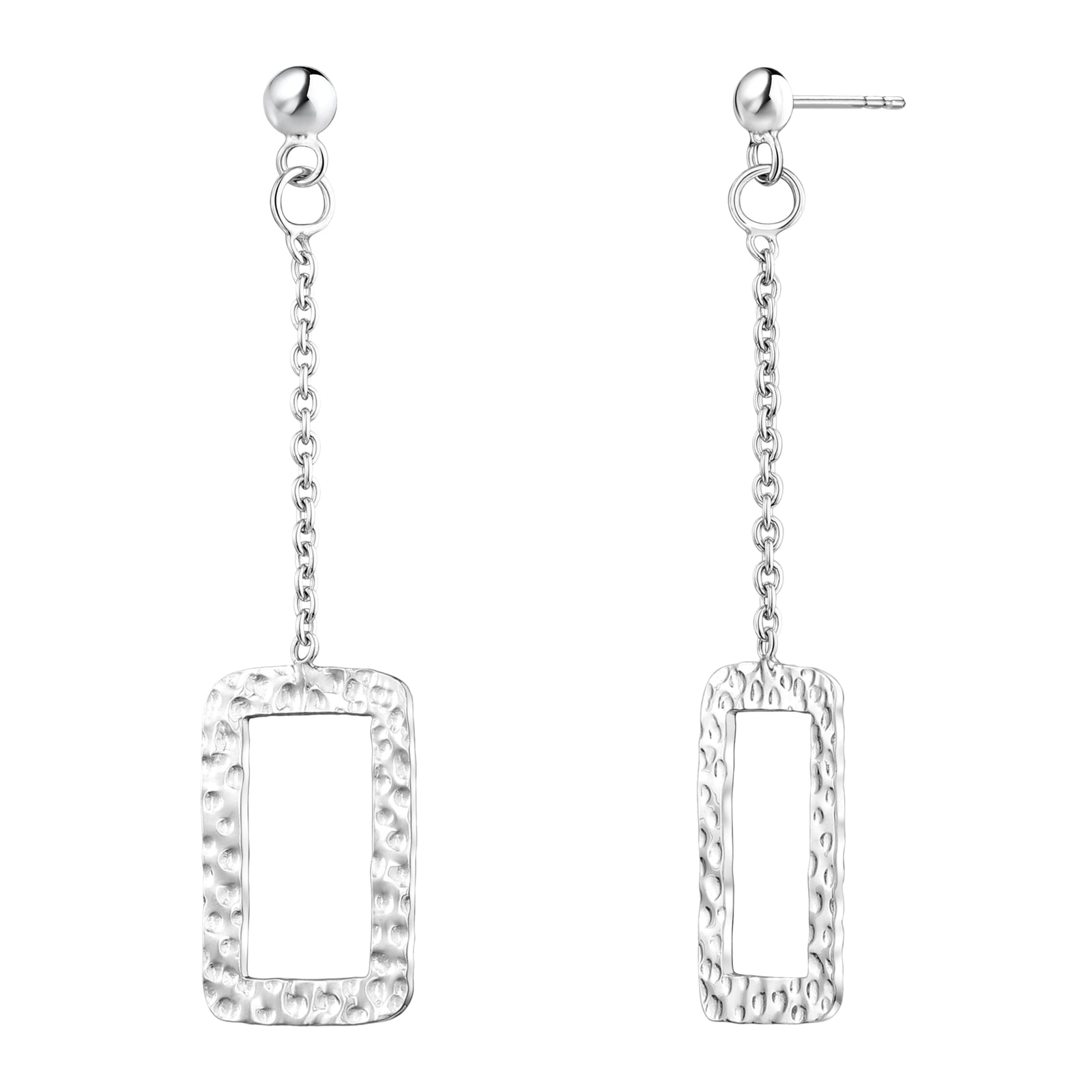 925 STERLING SILVER GEOMETRIC DANGLE CHAIN EARRINGS