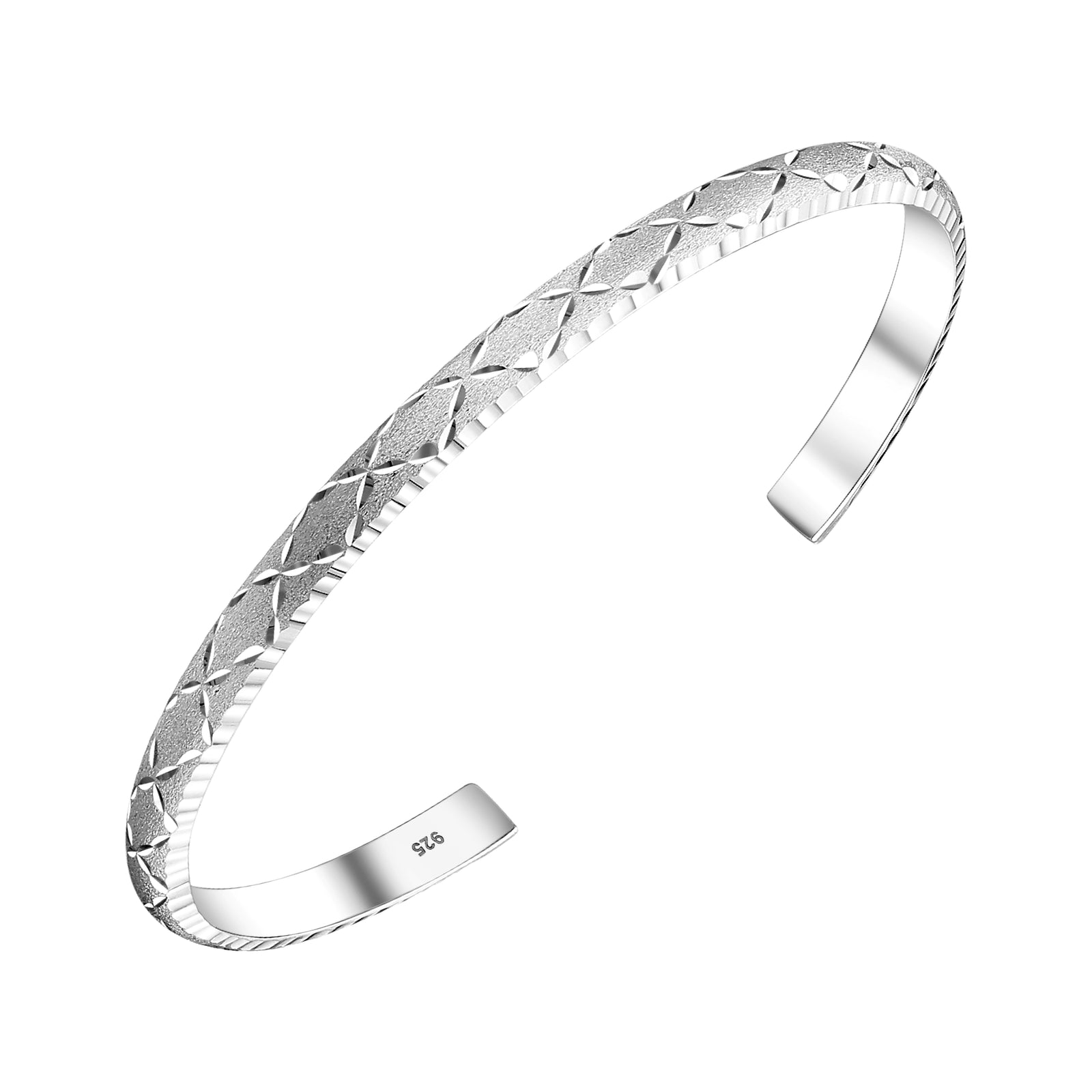 925 STERLING SILVER DIAMOND CUT CUFF BANGLE