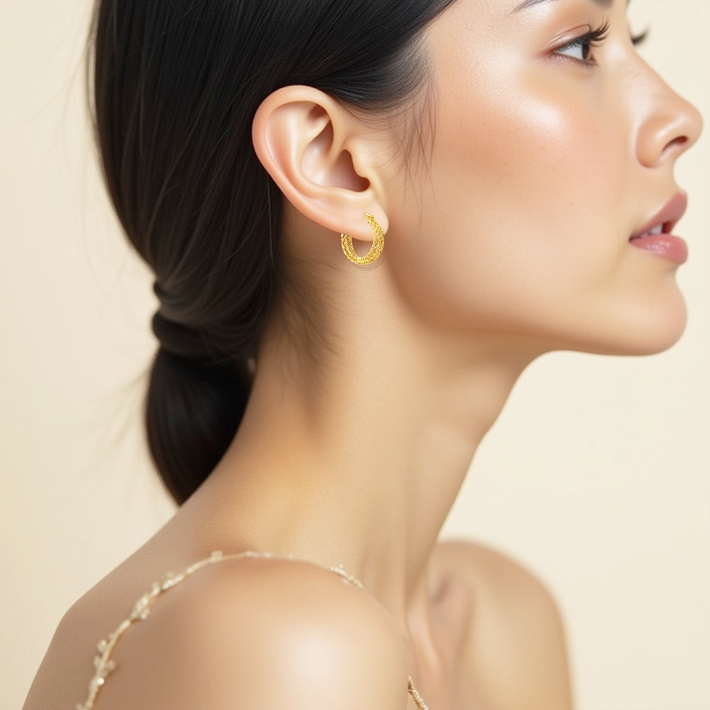 14K LE MESH DOUBLE HOOP EARRINGS