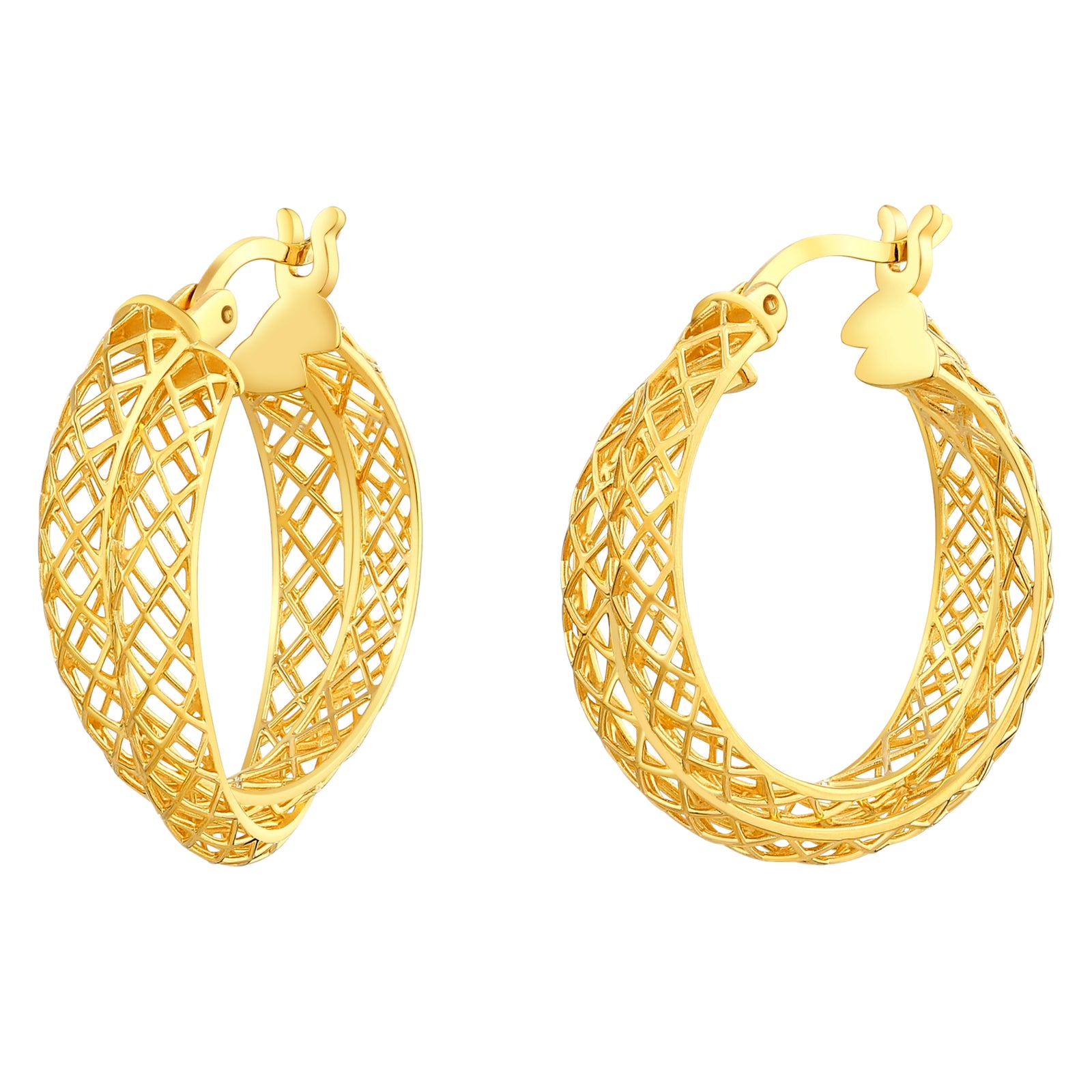 14K LE MESH DOUBLE HOOP EARRINGS
