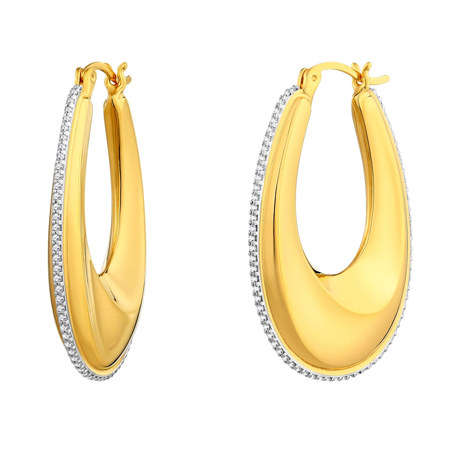 925 STERLING SILVER WITH 14K GOLD PLATED/CZ IDEAL CREOLE OVAL EARRINGS