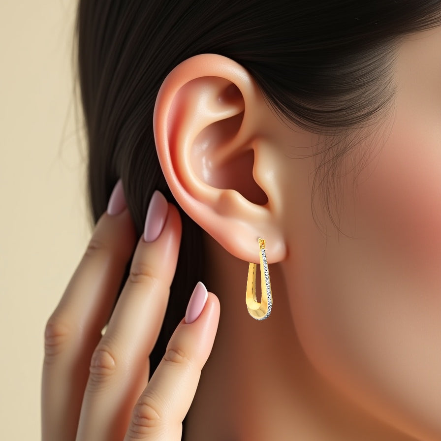 925 STERLING SILVER TRIANGULAR HOOP EARRINGS WITH CUBIC ZIRCONIA