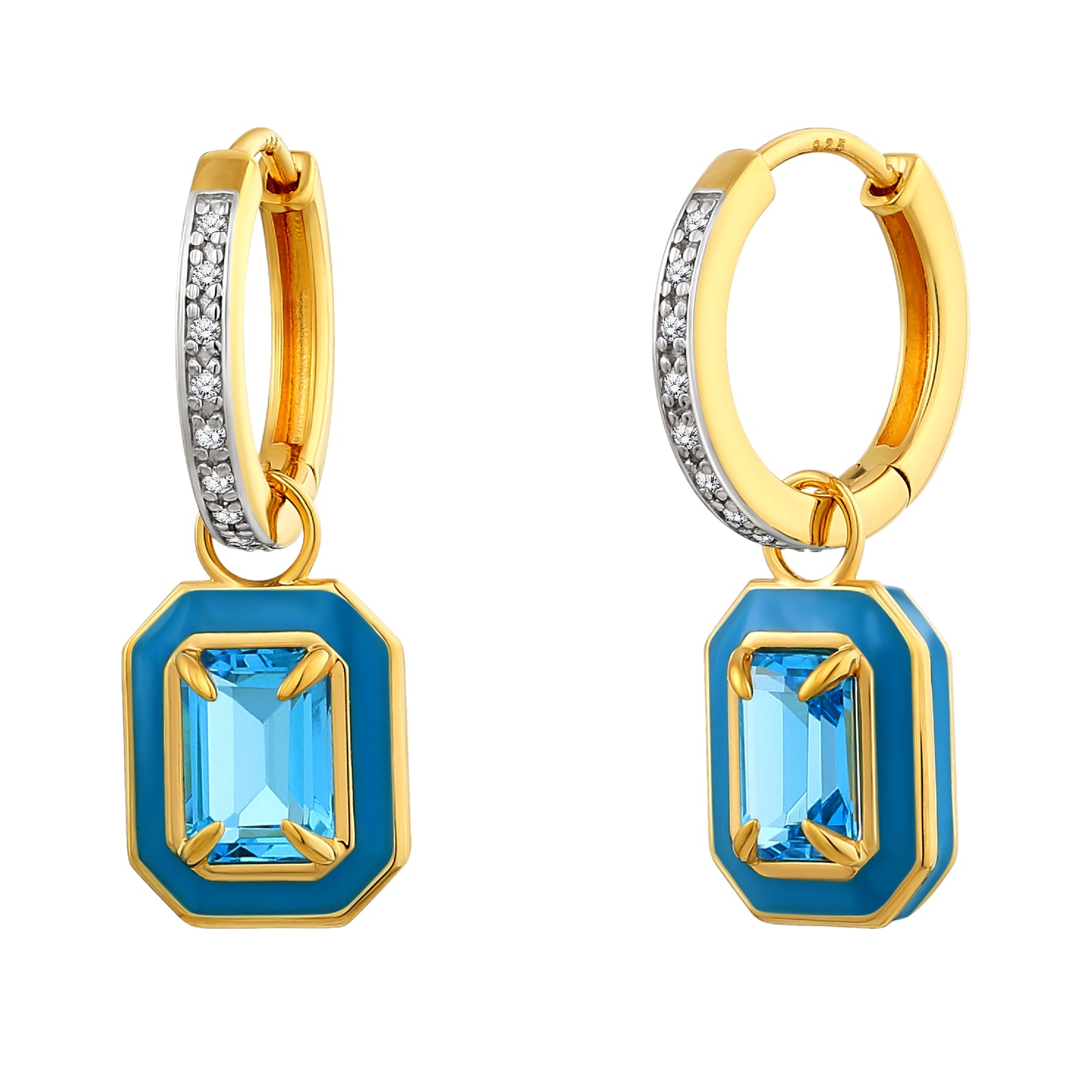 925 STERLING SILVER BEZEL HUGGIE EARRINGS WITH SWISS BLUE TOPAZ
