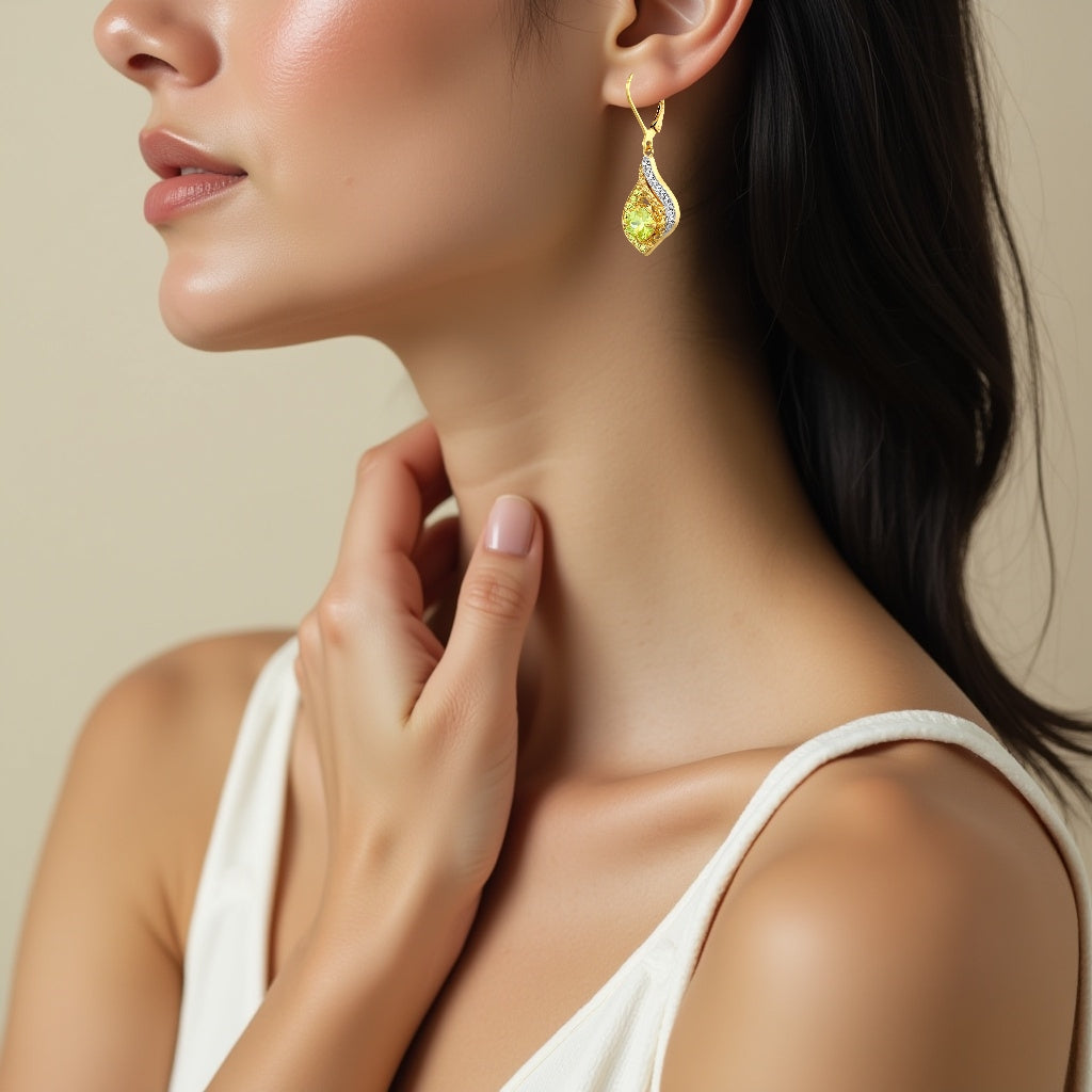 925 STERLING SILVER PERIDOT PEPPERMINT DROP EARRINGS