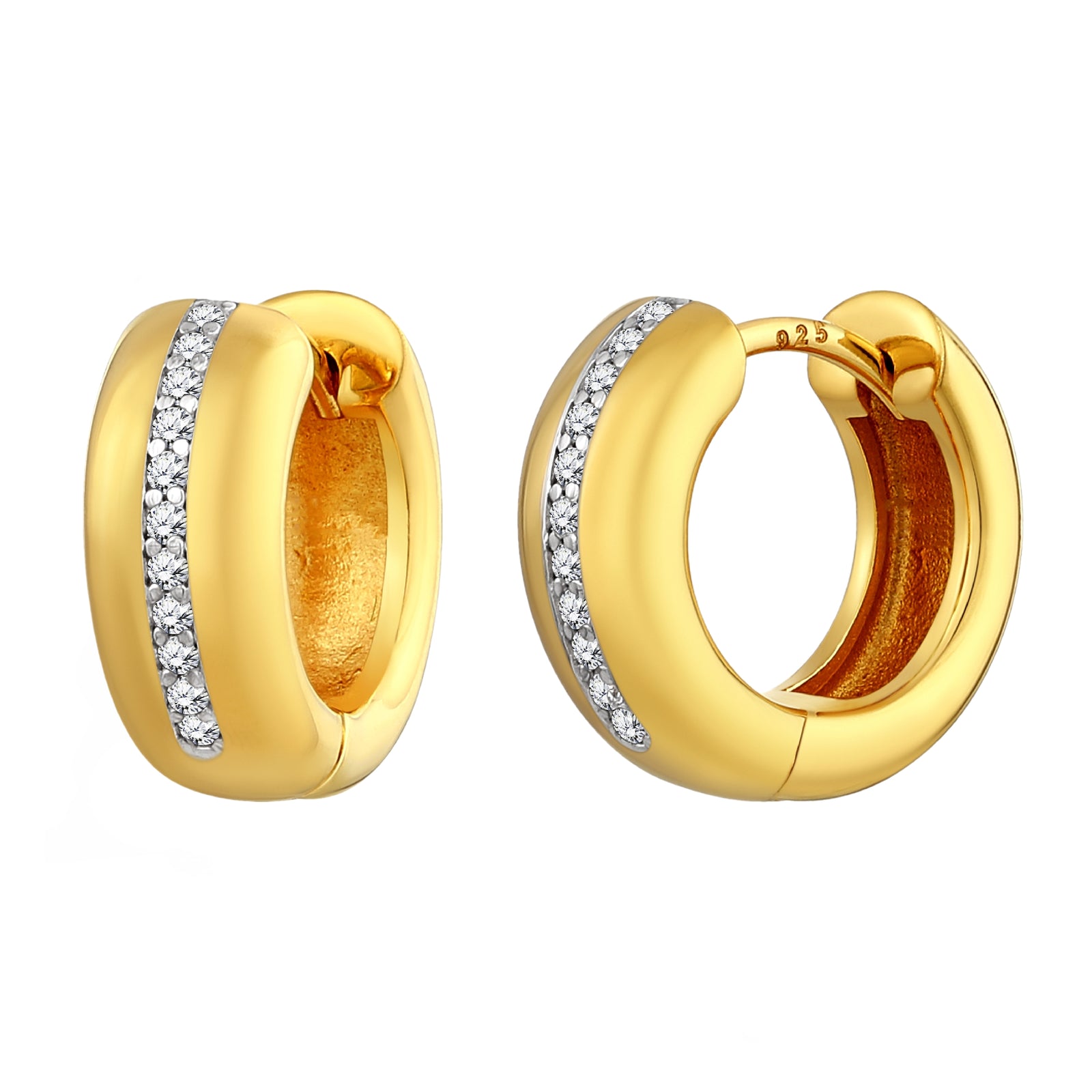 925 STERLING SILVER SMALL HUGGIE EARRINGS WITH CUBIC ZIRCONIA