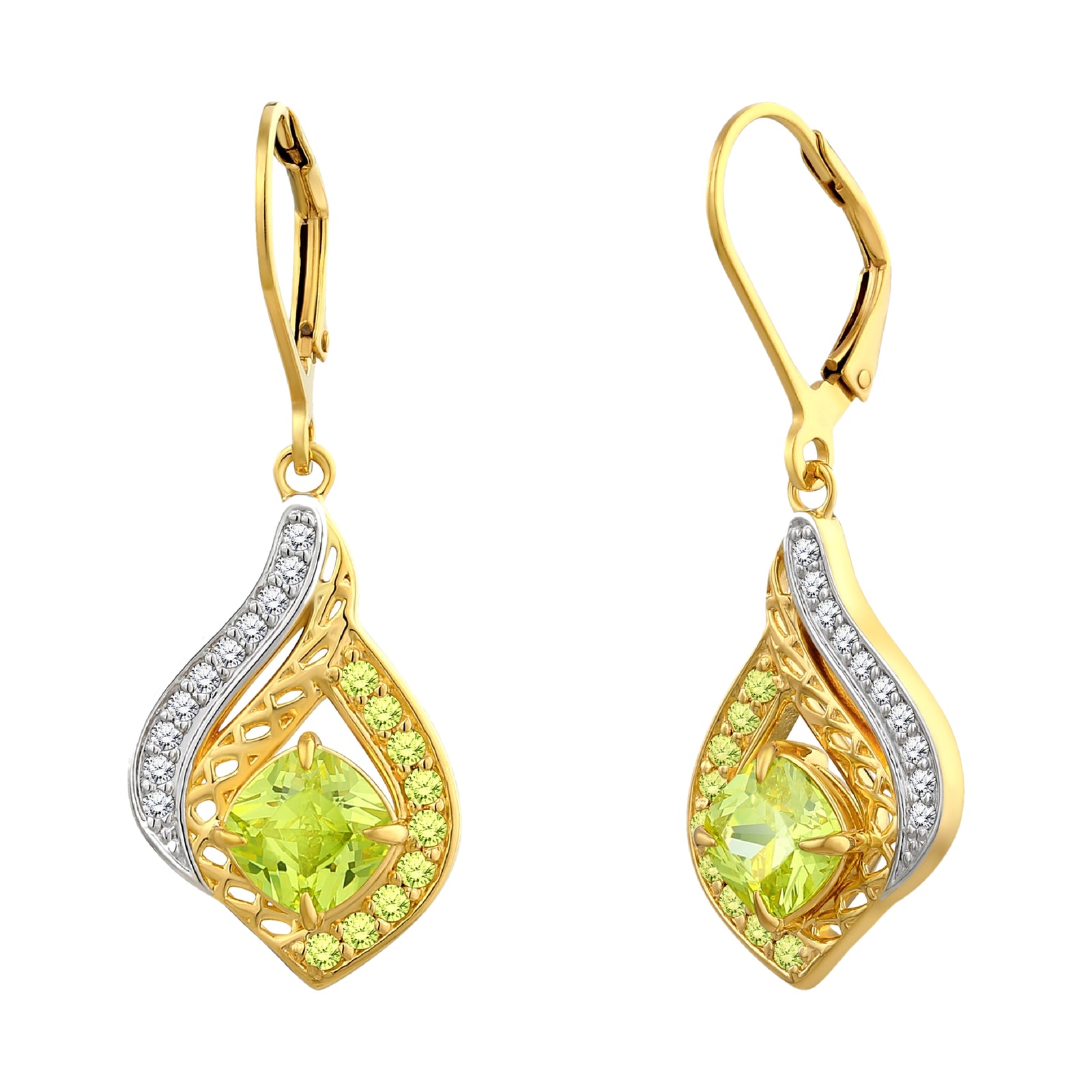 925 STERLING SILVER PERIDOT PEPPERMINT DROP EARRINGS