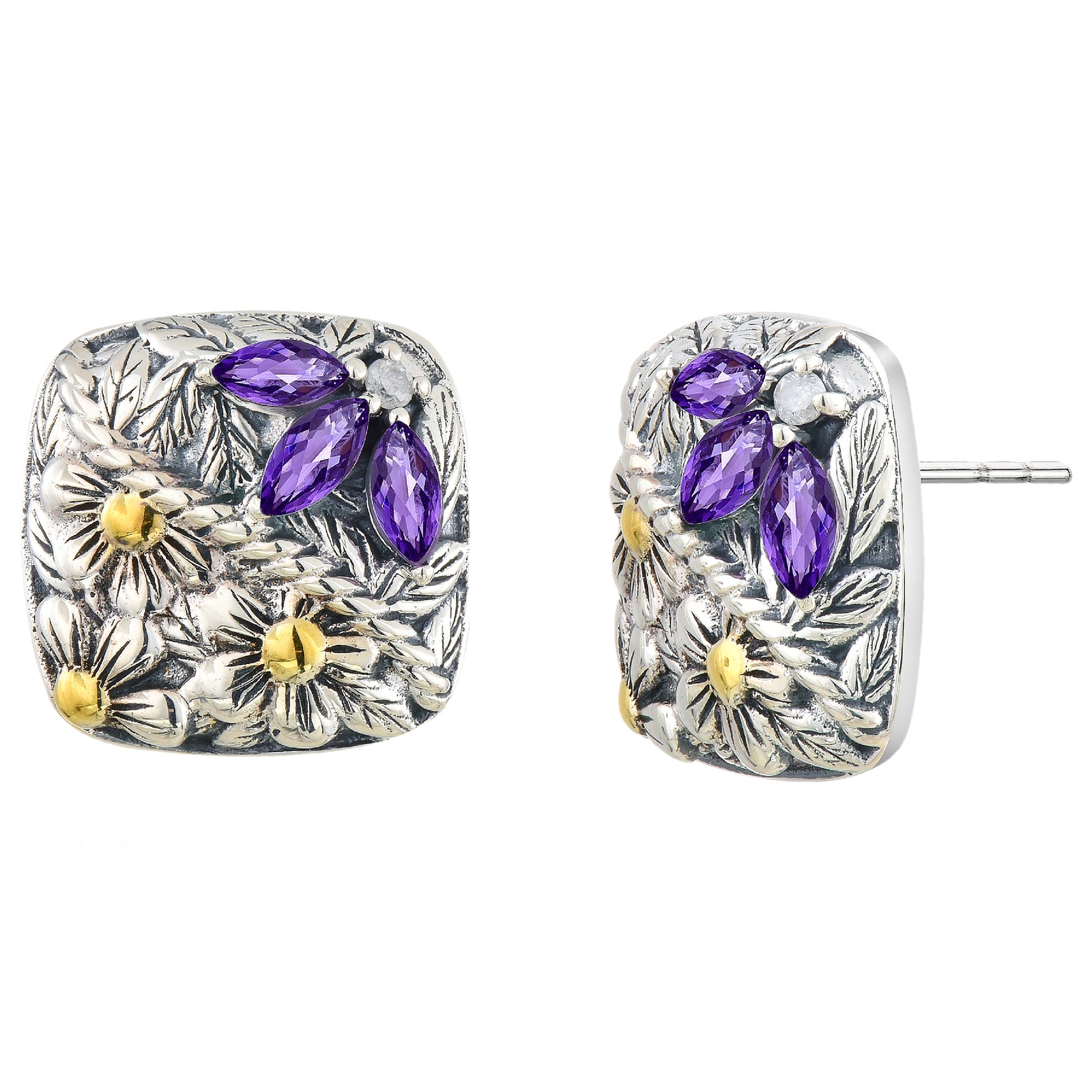 925 STERLING SILVER BLOSSOM CUSHION STUD EARRINGS