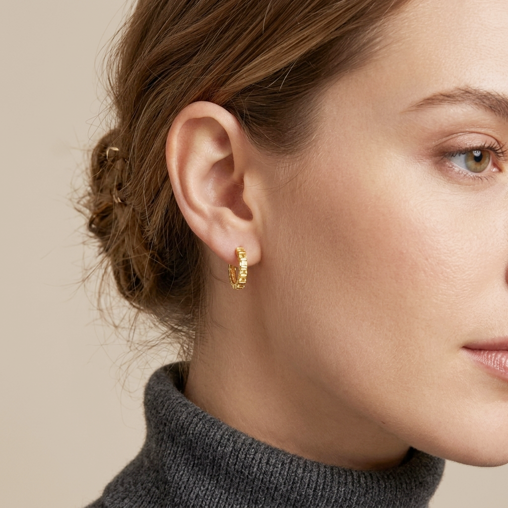 925 STERLING SILVER HUGGIE EARRINGS WITH CITRINE