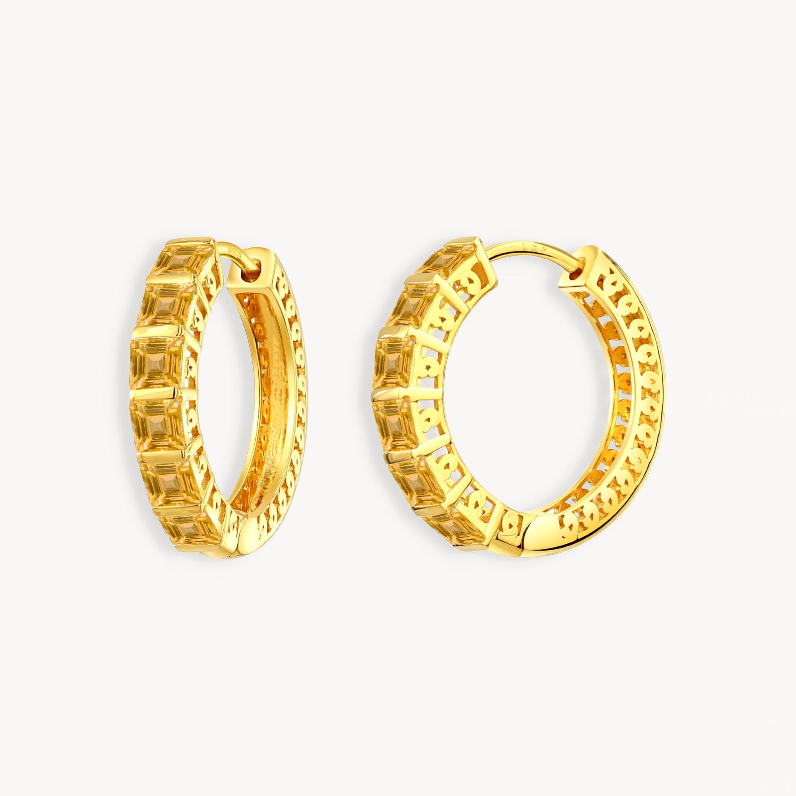 925 STERLING SILVER HUGGIE EARRINGS WITH CITRINE