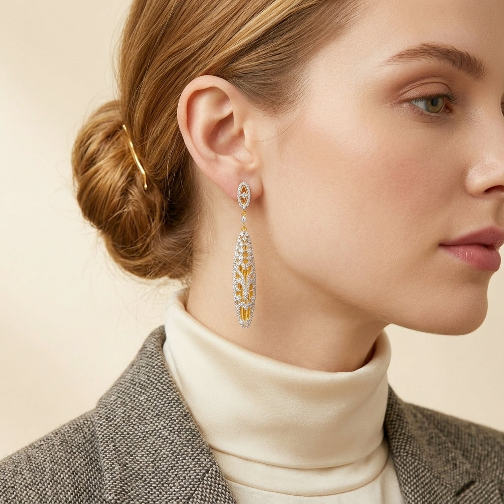 925 STERLING SILVER OPEN WORK EARRINGS WITH CUBIC ZIRCONIA