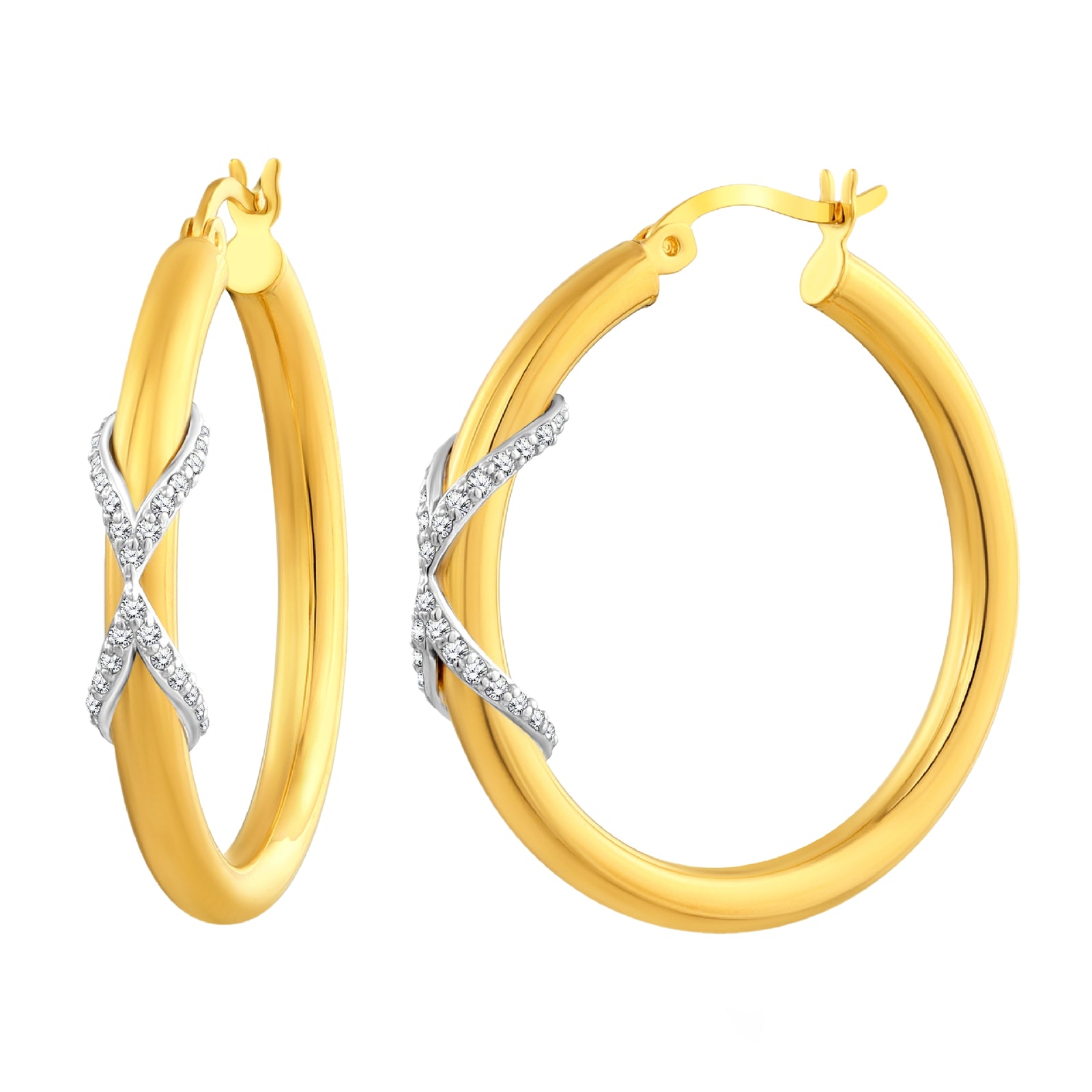 925 STERLING SILVER HOOP EARRINGS WITH CUBIC ZIRCONIA