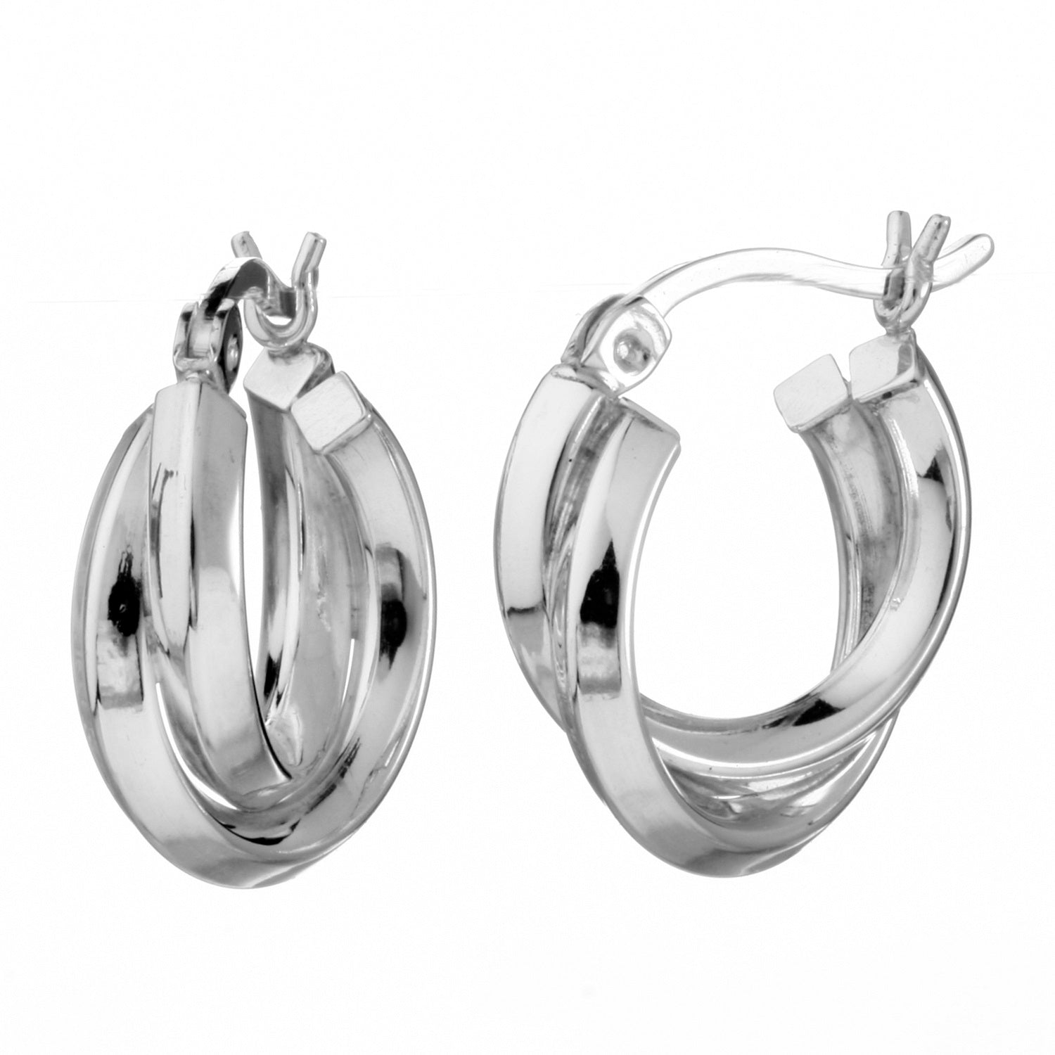 925 STERLING SILVER 15.0 MM. DOUBLE SQUARE TUBE HOOP EARRINGS F13203