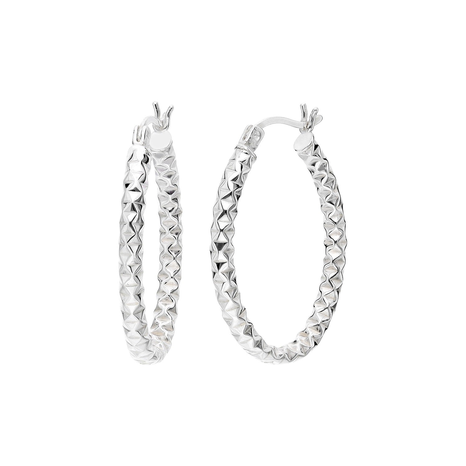 925 STERLING SILVER 30.0 MM. DIAMOND CUT TUBE OVAL SHAPE HOOP EARRINGS F15211