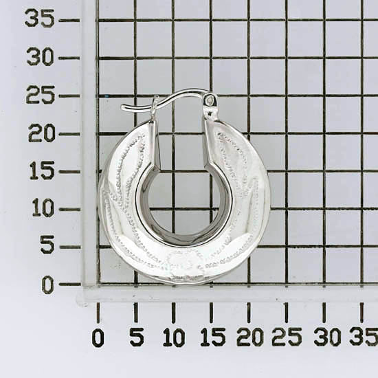 925 STERLING SILVER BACK TO BACK HALF FLAT DIAMOND CUT HOOP EARRINGS F17274