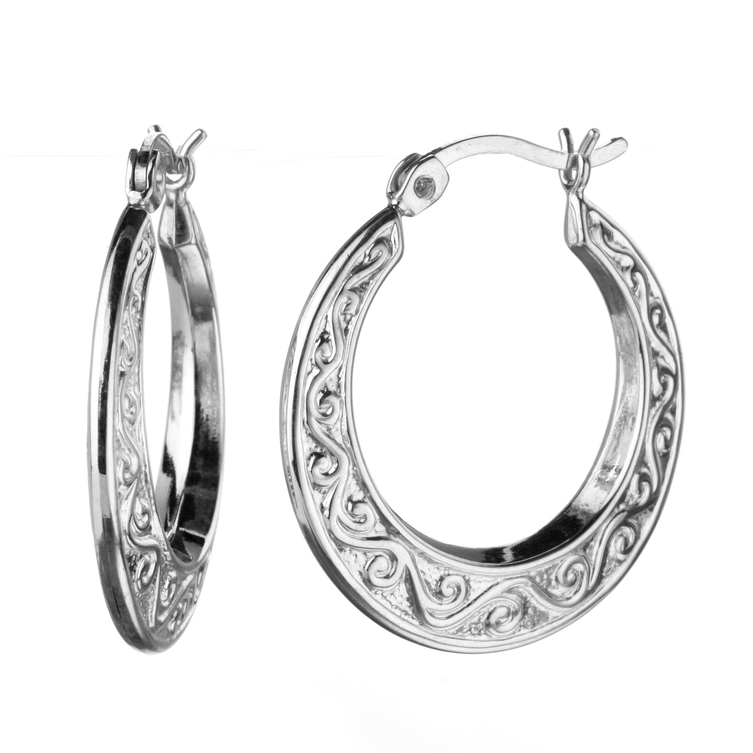 925 STERLING SILVER BACK TO BACK ANCIENT WAVE PATTERN HOOP EARRINGS F17279