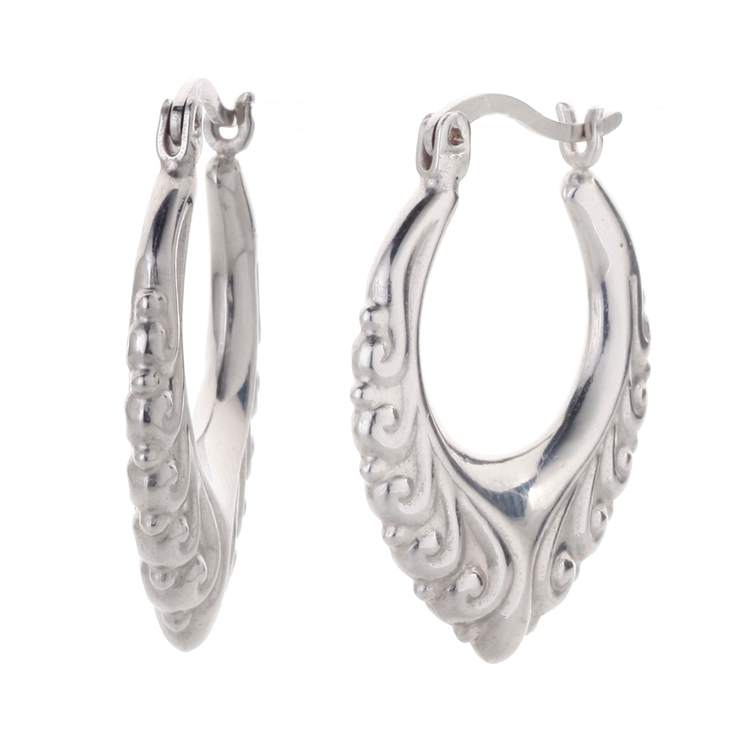 925 STERLING SILVER BACK TO BACK ANCIENT PATTERN HOOP EARRINGS F17289