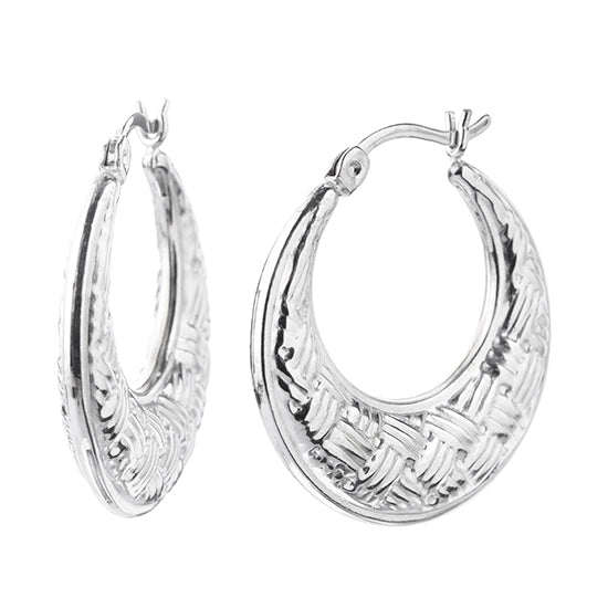 925 STERLING SILVER 25.0 MM. BACK TO BACK WEBBED PATTERN CREOLE HOOP EARRINGS F17293