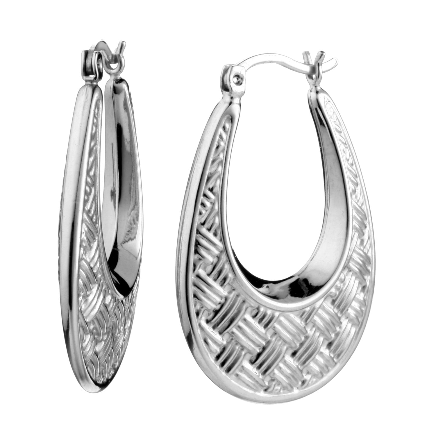 925 STERLING SILVER BACK TO BACK HOOP EARRINGS WEAVE PATTERN F17295
