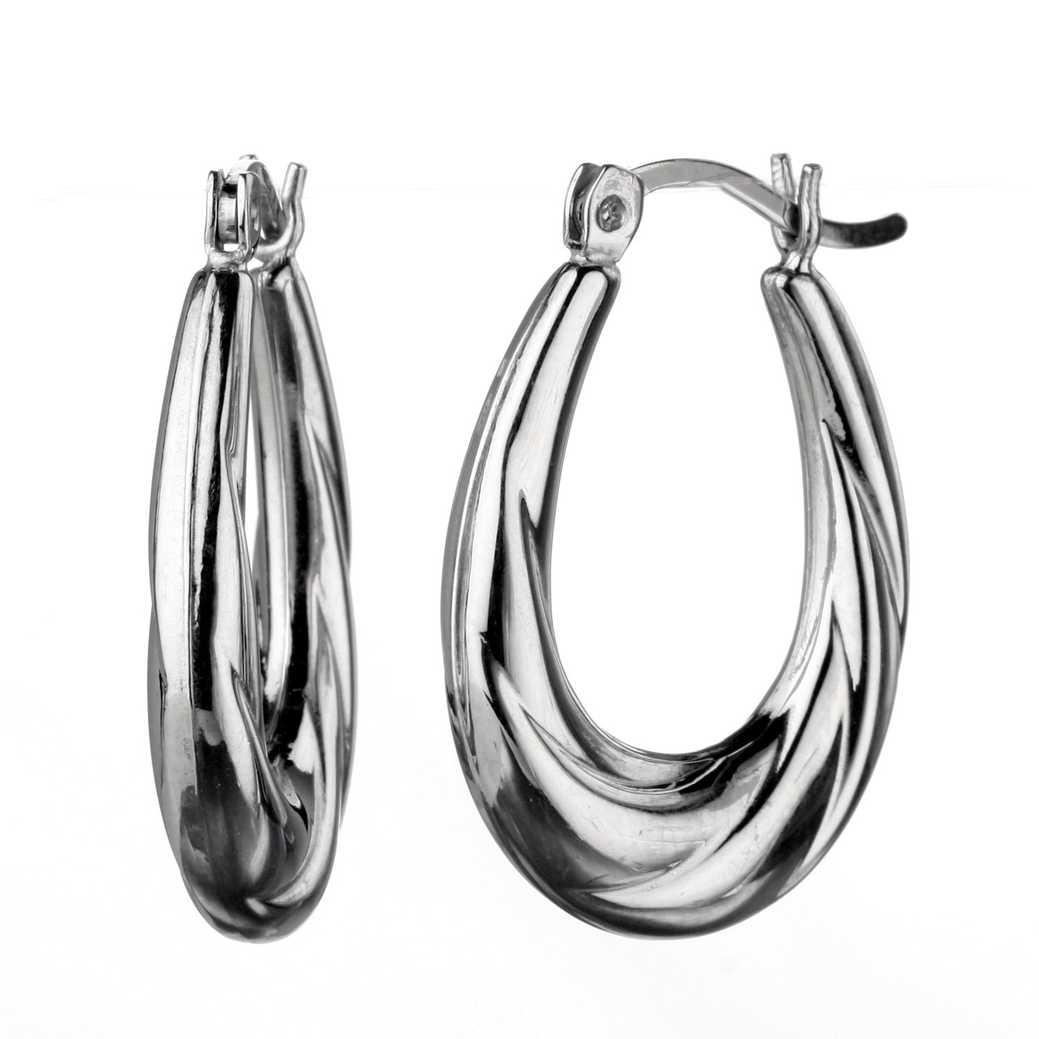 925 STERLING SILVER BACK TO BACK CURL PATTERN HOOP EARRINGS F17794