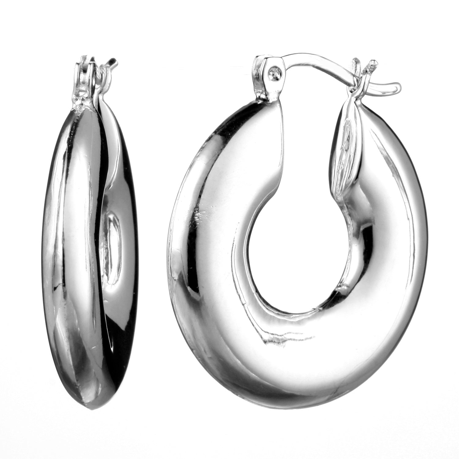 925 STERLING SILVER BACK TO BACK FLAT DONUT BOLD HOOP EARRINGS F17856