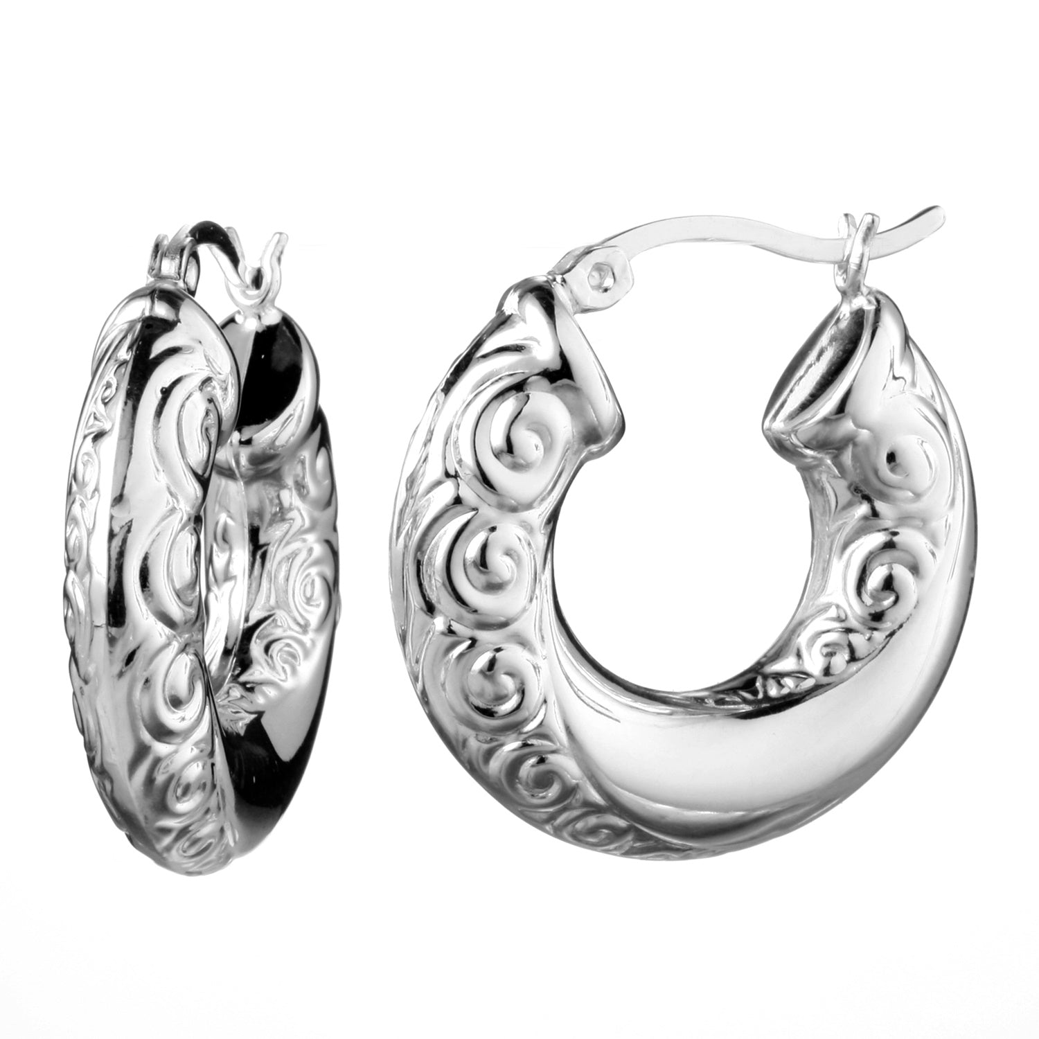 925 STERLING SILVER BACK TO BACK BOLD SPRIAL PATTERN HOOP EARRINGS F17970