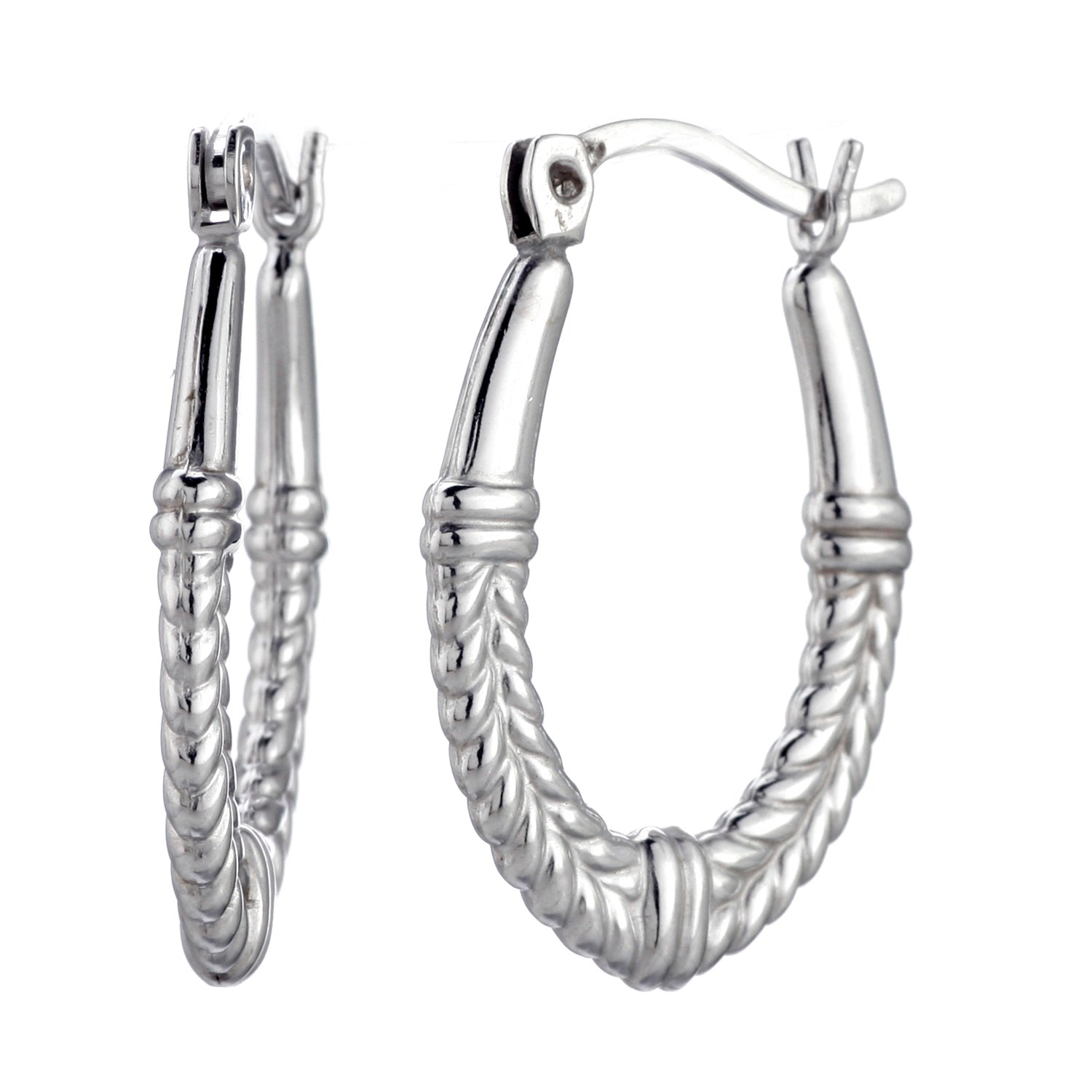 925 STERLING SILVER BACK TO BACK ROPE PATTERN HOOP EARRINGS F18984