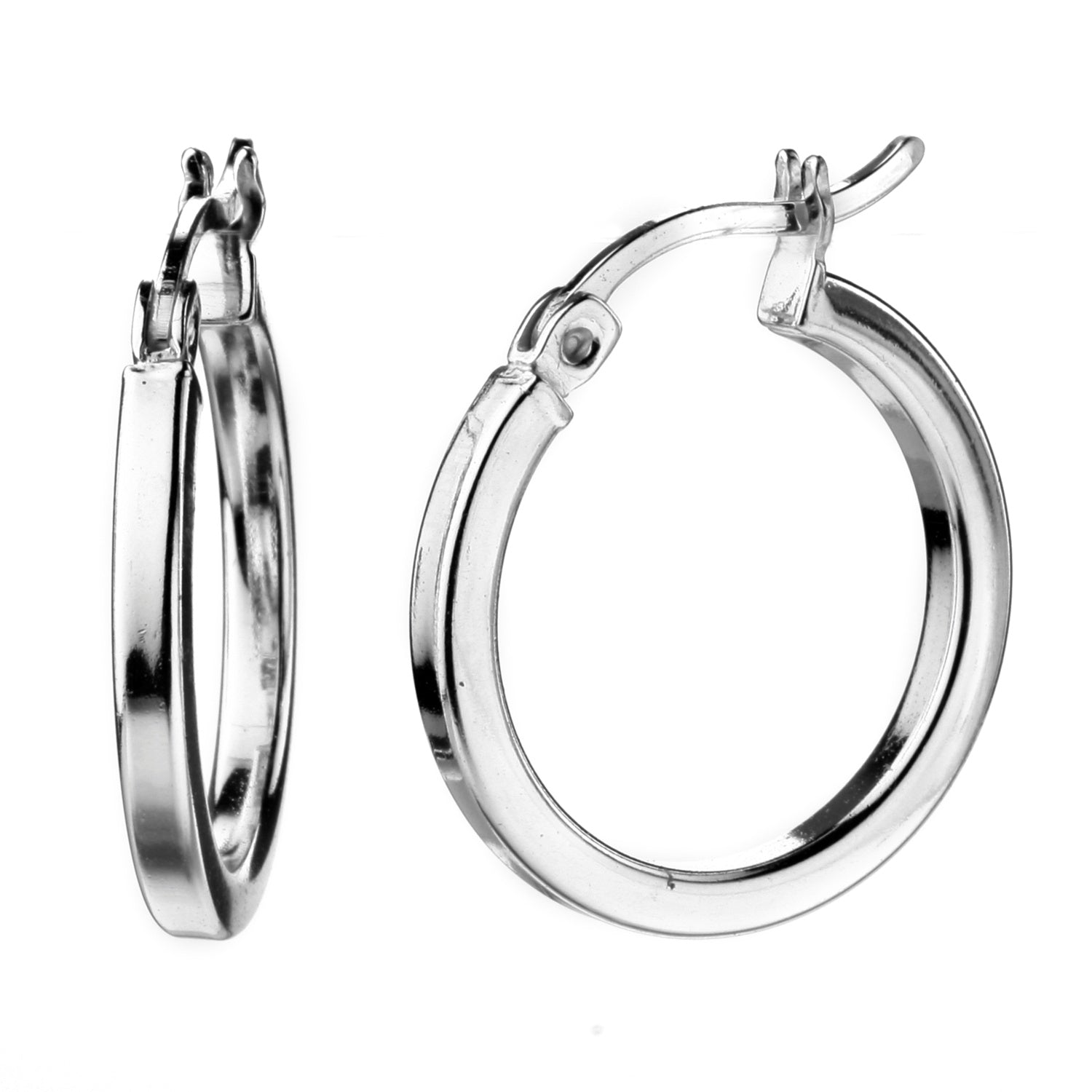 925 STERLING SILVER SQUARE ROUND HOOP EARRINGS 15.0 MM F24618